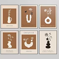 Brown And White Minimalist Decorative Posters With Floral Vases And Artistic Designs