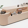 Modern Light Brown TV Stand With Layered Shelves And Decorative Bottles Potted Plant