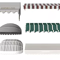 Stylish Awnings Featuring Multiple Designs Such As Striped Semicircular And Flat Top Styles