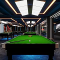Modern Billiard Room Interior With Green Felt Tables And Ceiling Lights 3d model