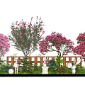 Pink Flowering Tree Plant Arrangement With Wooden Fence Rabbit Decor And Lantern Lights