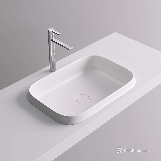 Modern White Oval Shaped Countertop Washbasin With Silver Faucet in Minimalist Style 3d model 