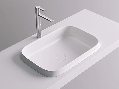 Modern White Oval Shaped Countertop Washbasin With Silver Faucet in Minimalist Style 3d model