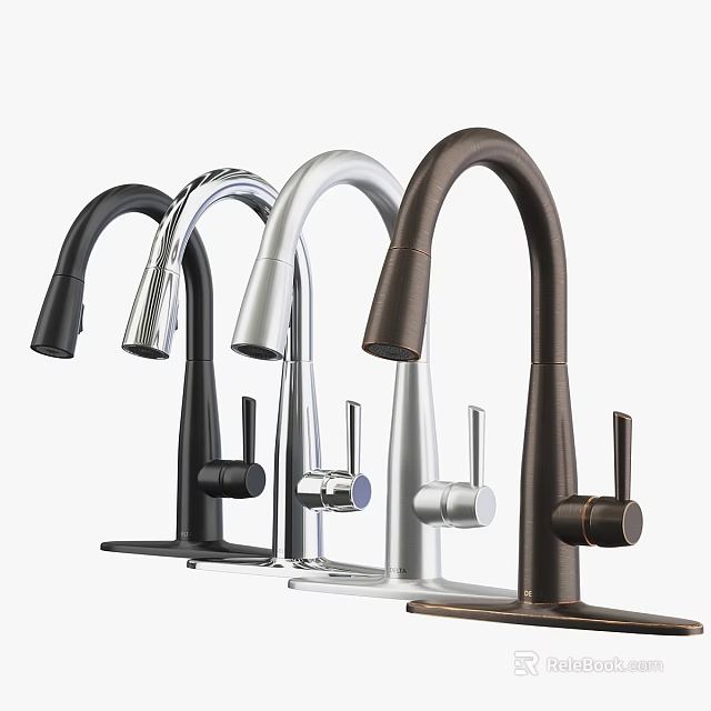 Collection of Modern Faucets in Different Colors with Curved Neck Control Knobs and Metallic Finish 3d model 