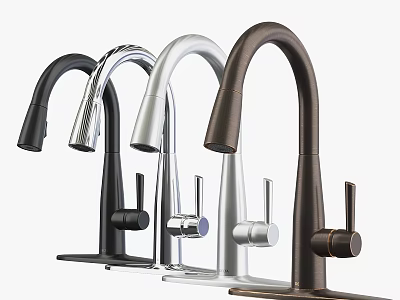 Collection of Modern Faucets in Different Colors with Curved Neck Control Knobs and Metallic Finish 3d model