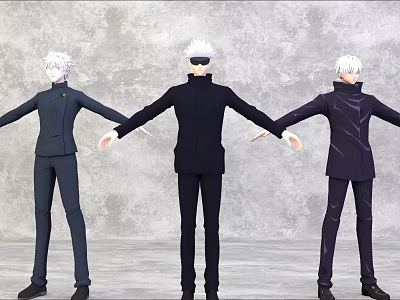 Game Movie Character White Hair Sunglasses Dark Suits Three Standing Poses From Different Angles 3d model