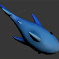 Blue Shark Toy Figure With Fin Tail and Black Eyes on Reflective Black Surface