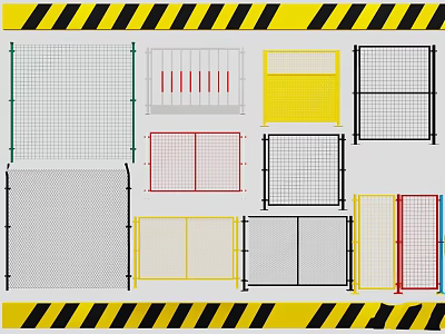 Various Types of Colorful Safety Fencing with Mesh Panels and Different Designs 3d model