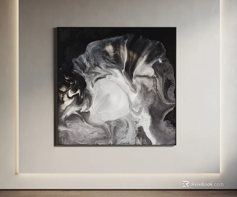 Black and White Abstract Wall Art With Flowing Gray Textures Modern Style 3d model 