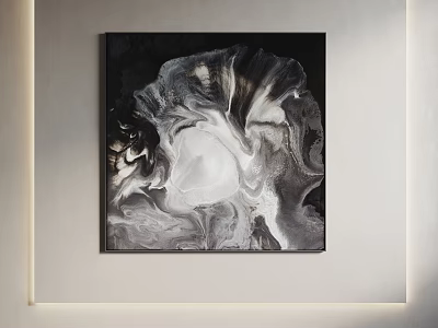 Black and White Abstract Wall Art With Flowing Gray Textures Modern Style 3d model