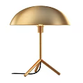 Modern Brushed Gold Table Lamp With Dome Shaped Shade Triangular Base And Illuminated Warm Light 3d model
