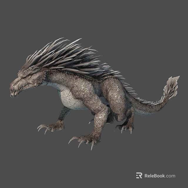 3D Rendered Mythical Animal With Spiky Spines Scaly Skin Sharp Claws And Long Tail 3d model 