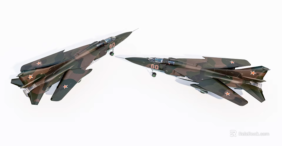 Two Camouflage Fighter Jets With Red Star Emblems And Number 80 In Flight 3d model 