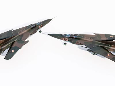 Two Camouflage Fighter Jets With Red Star Emblems And Number 80 In Flight 3d model