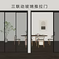 Triple Panel Glass Sliding Doors For Modern Living Dining Interior With Wooden Flooring