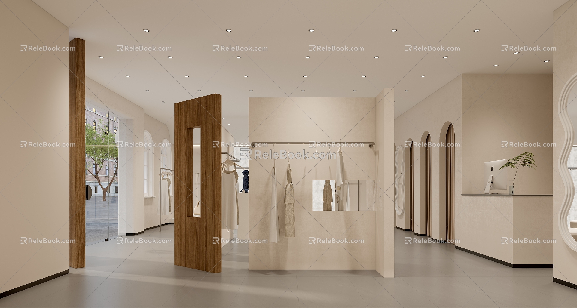 Modern Clothing Store Cream Clothing Store 3d model