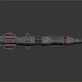 Futuristic Sci Fi Weapon with Silver Metallic Body Red Accents and Blue Glowing Elements