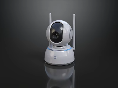 White Wireless Surveillance Camera With Antennas And Blue Light Strip For Home Security 3d model