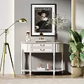 Elegant White Entryway Console Table With Framed Artwork Table Lamp And Potted Plant 3d model