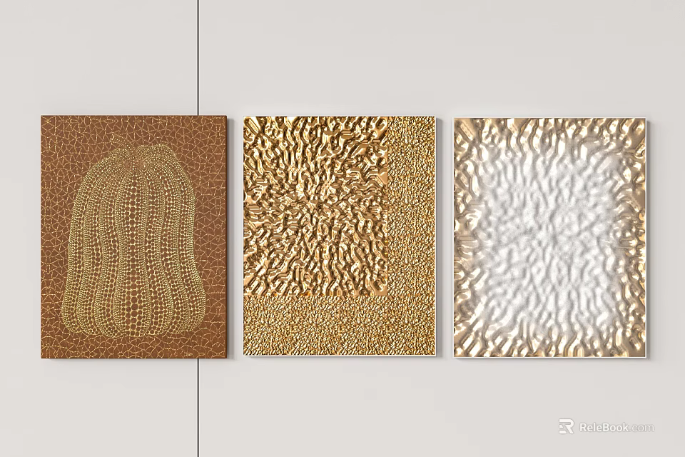 Modern Wall Decor with Three Different Textures Brown Grid Golden Wave and White Ripple 3d model