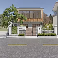 Single Family Villa With Traditional Wooden Exterior Large Windows Courtyard Green Plants And Main Gate