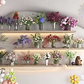 Colorful Floral Arrangements In Decorative Vases On Multiple Layered Shelves