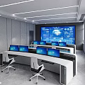 Modern Smart Monitoring Control Room With Large Data Display Screen And Multiple Operator Workstations