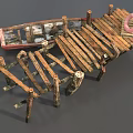 Broken ship shore small wooden ship dock broken dock broken wooden ship shore broken bridge small wooden bridge wooden bridge shore scene low face number low model simple model realistic 3d model