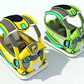 Fun Kids Bumper Cars With Yellow Green Colors Cartoon Eyes Transparent Canopy And Safety Seats