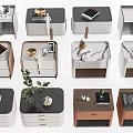 Modern Bedside Cabinets With Various Designs Different Colors And Decorative Top Items 3d model