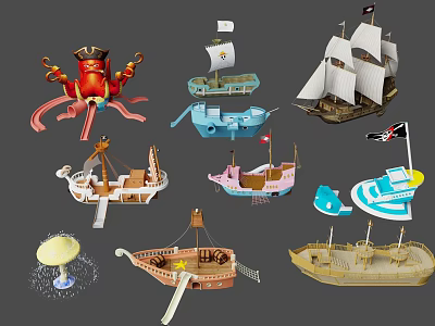 Playground Equipment With Pirate Ship Designs Octopus Shape Slides And Varied Structures 3d model