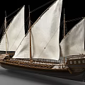 Highly Detailed Sailboat Model With White Sails And Wooden Hull
