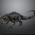 Realistic 3D Mythical Reptile Model With Open Mouth Yellow Eyes Spiked Back and Spotted Skin