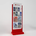 Red Base Display Stand With Multiple Insurance Brochures And Pacific Insurance Logo 3d model