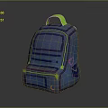 Blue Backpack With Green Handle Purple Accents And Multiple Compartments For Daily Use