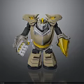 Yellow And Black Robot Character With Armor Shield Claws And Horns