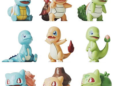 Cute Pokemon Starter Character Dolls With Different Colors And Collectible Designs 3d model