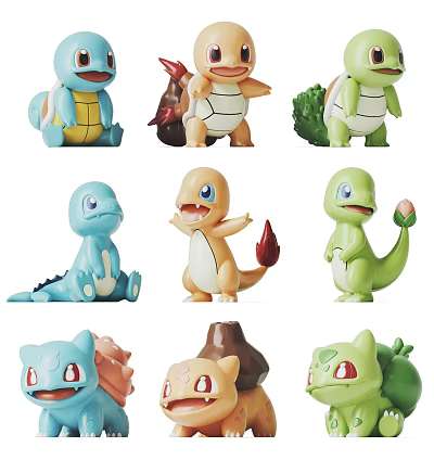 Cute Pokemon Starter Character Dolls With Different Colors And Collectible Designs 3d model