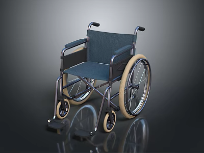Standard Manual Wheelchair With Metal Frame Blue Seat Large Wheels And Footrests 3d model