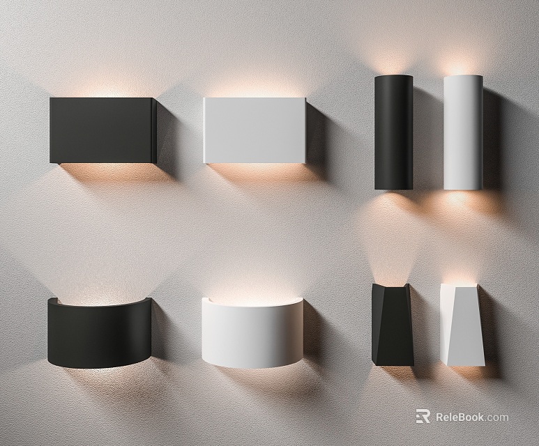 Modern Black And White Wall Lamps With Various Shapes For Home Interior Lighting 3d model 