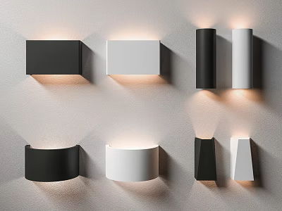 Modern Black And White Wall Lamps With Various Shapes For Home Interior Lighting 3d model