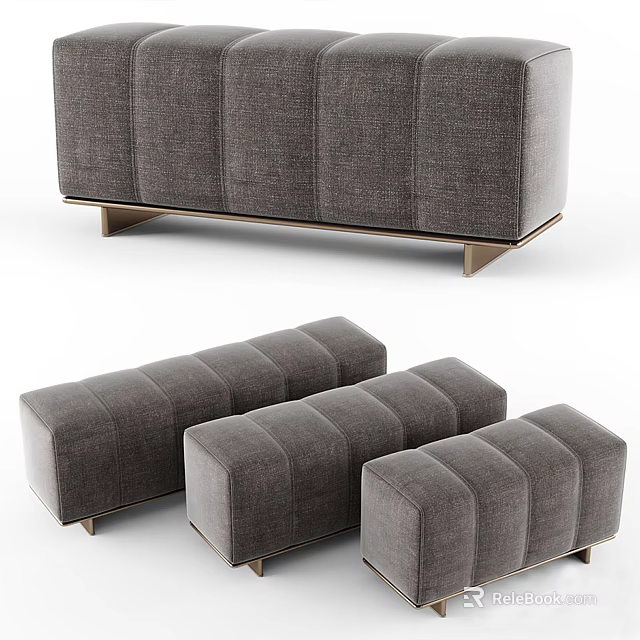 Gray Upholstered Sofa Bench Set with Modern Design and Metal Legs 3d model 