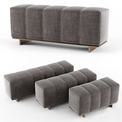Gray Upholstered Sofa Bench Set with Modern Design and Metal Legs 3d model