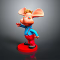 Cartoon Pig Character With Big Ears Golden Hair Blue Shirt Red Pants And Red Base