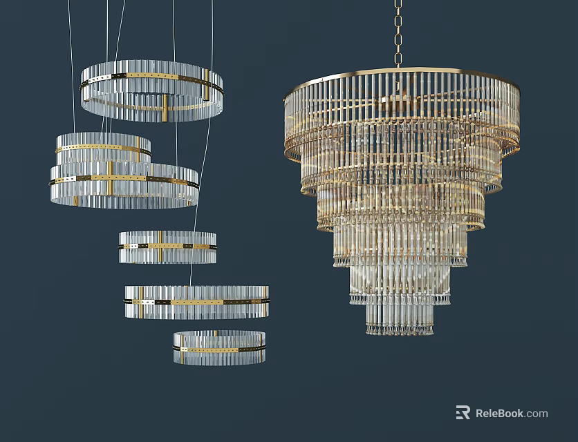 Modern Chandeliers With Crystal Details And Metal Frames In Various Designs 3d model 