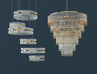 Modern Chandeliers With Crystal Details And Metal Frames In Various Designs 3d model