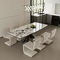 Modern Dining Table Set With Marble Tabletop Light Chairs And Kitchen Pendant Light 3d model