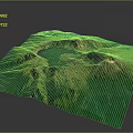 Realistic 3D Terrain Featuring Crater Lake Green Mountains and Volcanic Cone