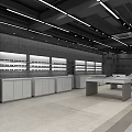 Modern Retail Display Space With Black Cabinets Yellow Green Lighting And Mirror Reflections