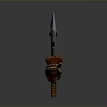 Traditional Metal Spear With Long Shaft Red Brown Straps And Decorative Wrapping